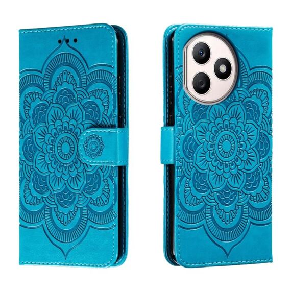 Custodia in pelle per telefono con motivo in rilievo Sun Mandala per Honor X50i+ (blu)