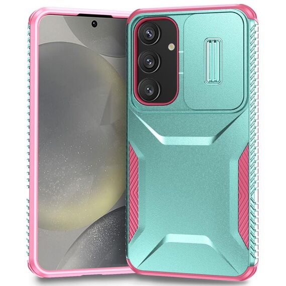 Per Samsung Galaxy S24+ 5G Custodia per cellulare scorrevole Camshield (grigio verde + rosa)