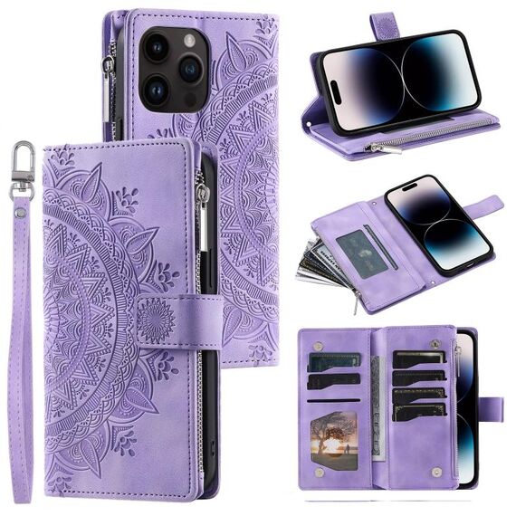Per Xiaomi Redmi 13 4G Custodia per telefono in pelle con cerniera totem multi-scheda (viola)