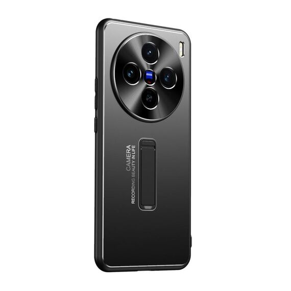 Custodia per telefono con supporto in TPU ibrido in metallo satinato per vivo X100s (nera)