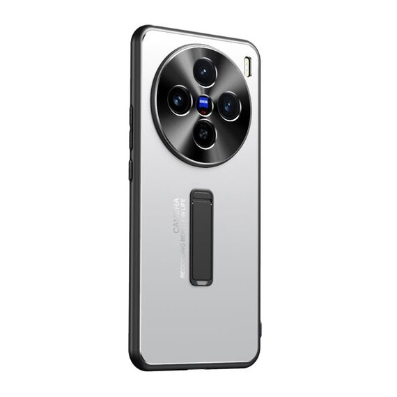 Custodia per telefono con supporto in TPU ibrido in metallo satinato per vivo X100s (argento)