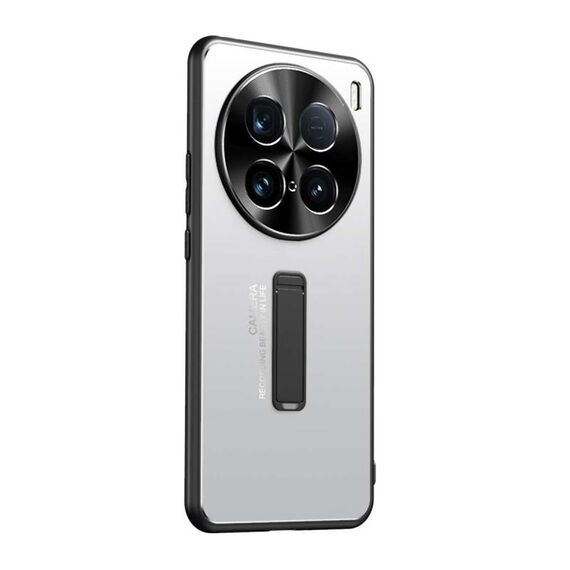 Custodia per telefono con supporto in TPU ibrido in metallo ultra satinato per vivo X100 (argento)