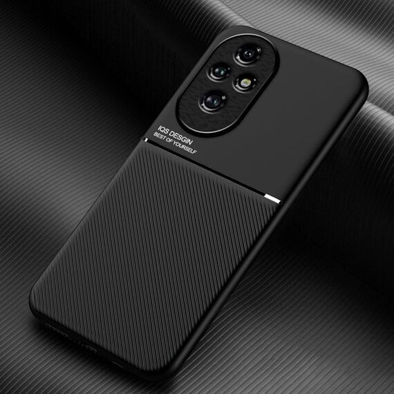 Per Honor 200 Pro Classic Tilt Strip Grain Custodia magnetica antiurto per PC + TPU (nero)