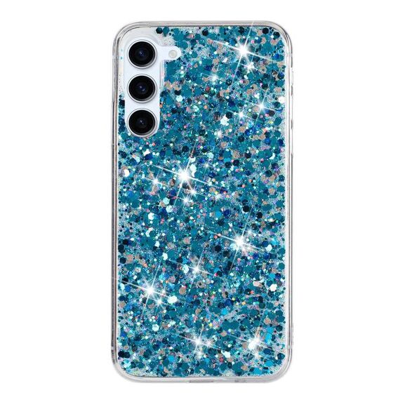 Per Samsung Galaxy S23+ 5G Custodia per telefono in TPU con polvere glitterata e cornice trasparente (blu)