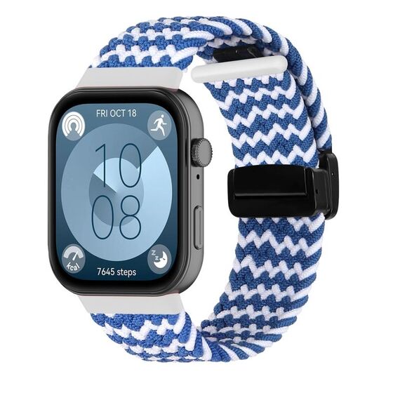 Per Huawei Watch Fit3 cinturino intrecciato con fibbia pieghevole magnetica (onda blu bianco)
