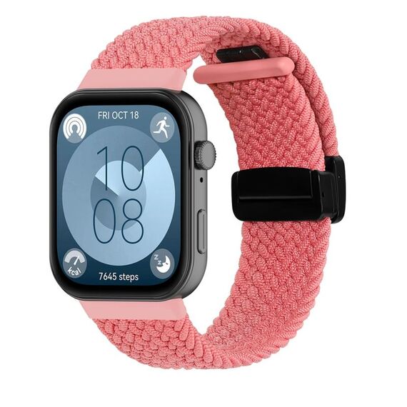 Per Huawei Watch Fit3 cinturino intrecciato con fibbia pieghevole magnetica (rosa)