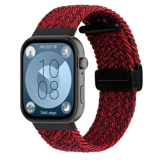 Per Huawei Watch Fit3 cinturino intrecciato con fibbia pieghevole magnetica (nero sabbia rosso)