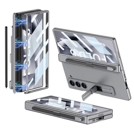 Per Samsung Galaxy Z Fold6 GKK Custodia per telefono pieghevole magnetica integrata a copertura totale con slot per penna, penna non inclusa (grigio)