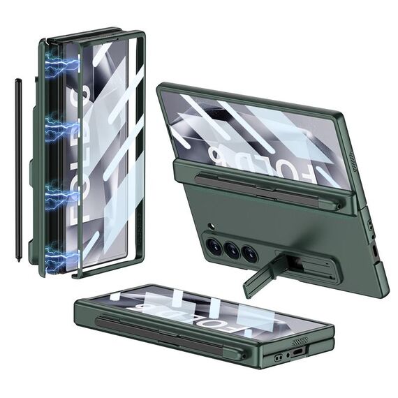 Per Samsung Galaxy Z Fold6 GKK Custodia per telefono pieghevole magnetica integrata a copertura totale con slot per penna, penna non inclusa (verde notte)