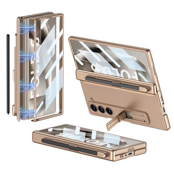 Per Samsung Galaxy Z Fold6 GKK Custodia per telefono pieghevole magnetica integrata a copertura totale con slot per penna, penna non inclusa (Oro)