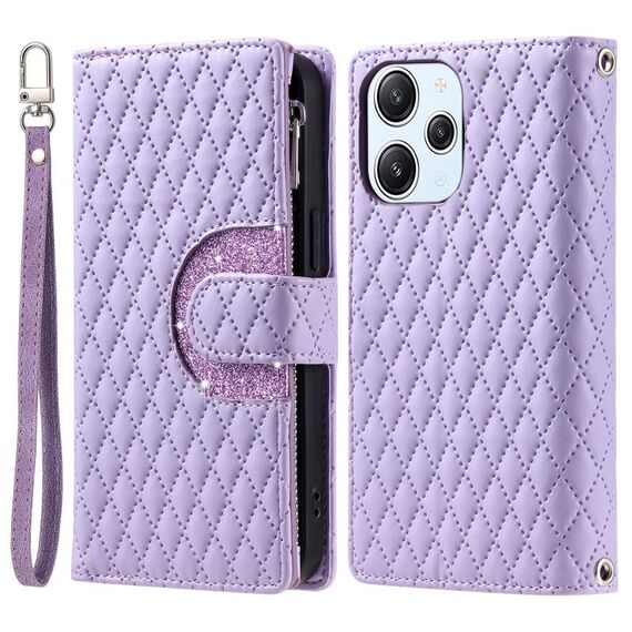 Per Xiaomi Redmi 13 4G Glitter Lattice Custodia a portafoglio in pelle con cerniera (viola)