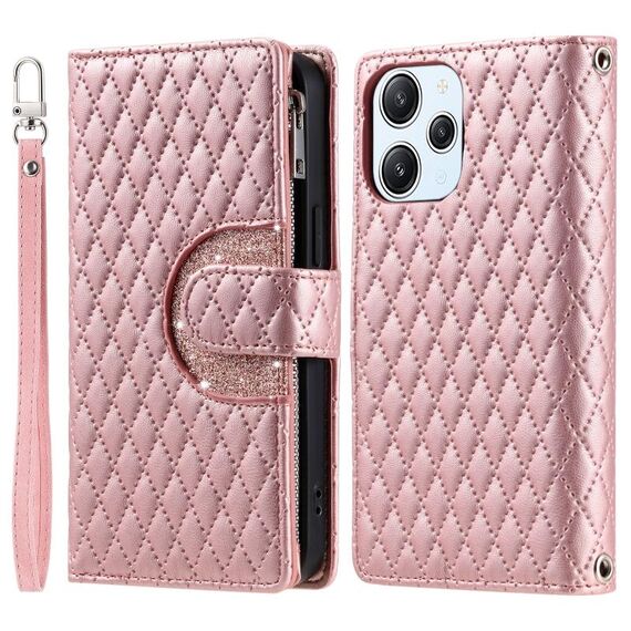 Per Xiaomi Redmi 13 4G Glitter Lattice Custodia in pelle a portafoglio con cerniera (oro rosa)