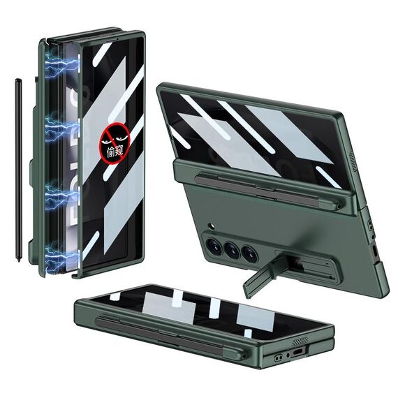 Per Samsung Galaxy Z Fold6 GKK Custodia per telefono pieghevole magnetica integrata anti peep a copertura totale con slot per penna, penna non inclusa (verde notte)