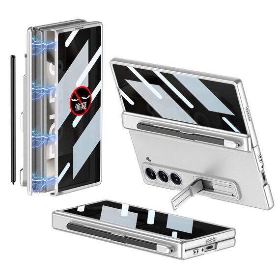 Per Samsung Galaxy Z Fold6 GKK Custodia per telefono pieghevole magnetica integrata anti peep a copertura totale con slot per penna, penna non inclusa (Argento)