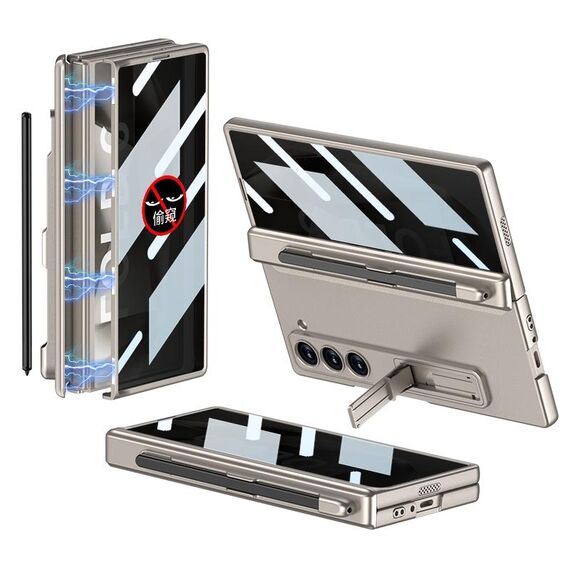 Per Samsung Galaxy Z Fold6 GKK Custodia per telefono pieghevole magnetica integrata anti peep a copertura totale con slot per penna, penna non inclusa (grigio titanio)