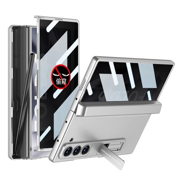 Per Samsung Galaxy Z Fold6 GKK Integrated Anti Peep Custodia per telefono pieghevole magnetica a copertura totale con scatola per penna, penna non inclusa (argento)