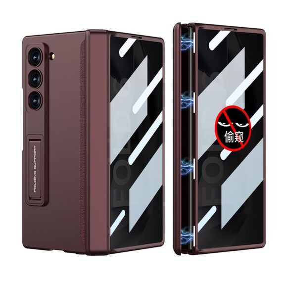 Per Samsung Galaxy Z Fold6 GKK Custodia per cellulare con chiusura magnetica integrata Anti Peep a copertura totale (Vino Rosso)