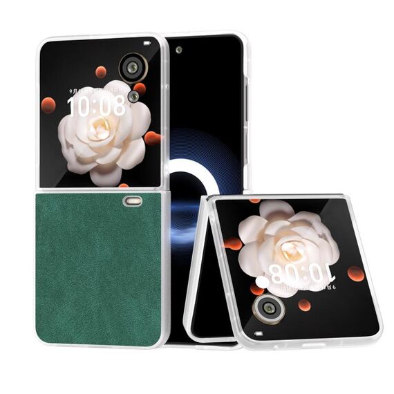Custodia per telefono con bordo trasparente satinato in pelle PU per Honor Magic V Flip (verde)