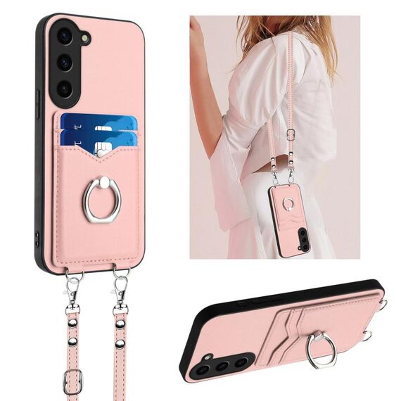 Per Samsung Galaxy S23+ 5G R20 Custodia per cellulare con anello in corda a tracolla (rosa)