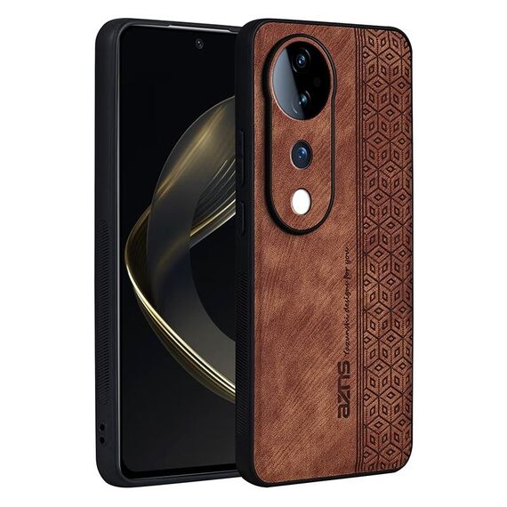 Custodia per telefono con sensazione di pelle in rilievo AZNS 3D per vivo S19 Pro (marrone)