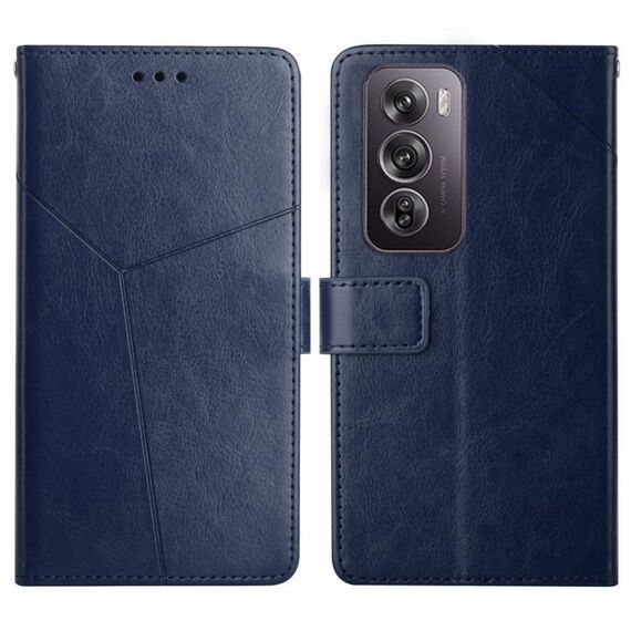 Per OPPO Reno12 5G Custodia per cellulare in pelle con motivo globale a forma di Y (blu)