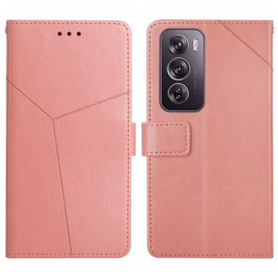 Per OPPO Reno12 5G Custodia per telefono in pelle flip con motivo globale a forma di Y (rosa)