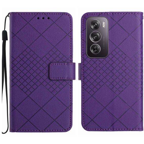 Per OPPO Reno12 5G Custodia per telefono in pelle con struttura a griglia rombica globale (viola)