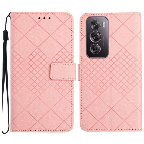 Per OPPO Reno12 5G Custodia per telefono in pelle con struttura a griglia rombica globale (rosa)