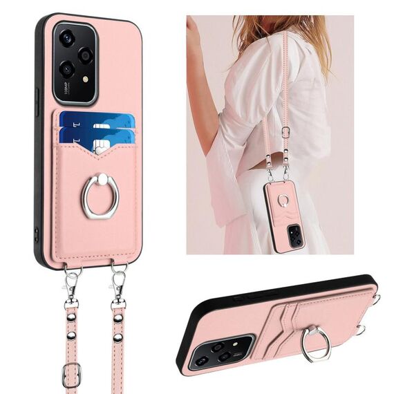 Per Honor 200 Lite Global R20 Crossbody Rope Ring Card Holder Custodia per telefono (rosa)