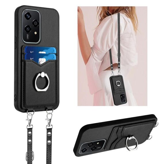 Per Honor 200 Lite Global R20 Custodia per cellulare con anello in corda a tracolla (nero)
