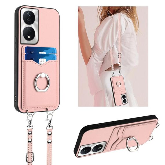 Per Honor X7b / Play 8T 5G R20 Custodia per cellulare con anello in corda a tracolla (rosa)