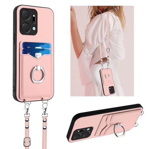 Per Honor X7a / Play7T R20 Custodia per cellulare con anello in corda a tracolla (rosa)