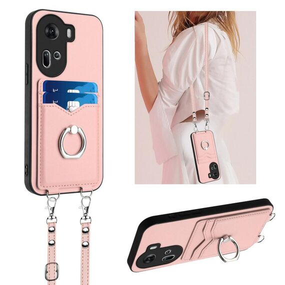 Per OPPO Reno11 Global R20 Custodia per cellulare con anello in corda a tracolla (rosa)