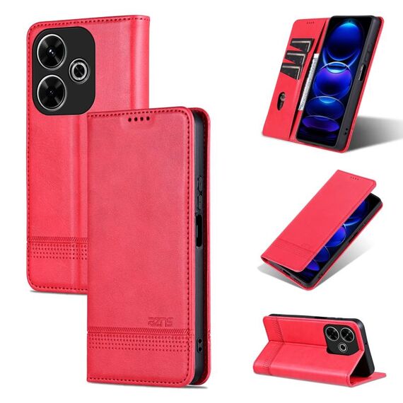 Per Xiaomi Redmi 13 4G Global AZNS Custodia magnetica in pelle di vitello con texture di vitello (Rosso)