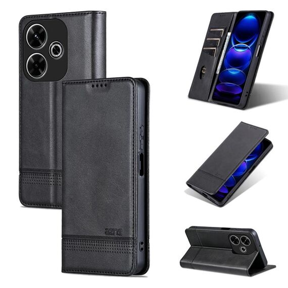 Per Xiaomi Redmi 13 4G Global AZNS custodia magnetica in pelle di vitello con vibrazione (nera)