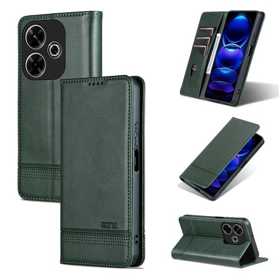 Per Xiaomi Redmi 13 4G Global AZNS Custodia magnetica in pelle di vitello con vibrazione (verde scuro)