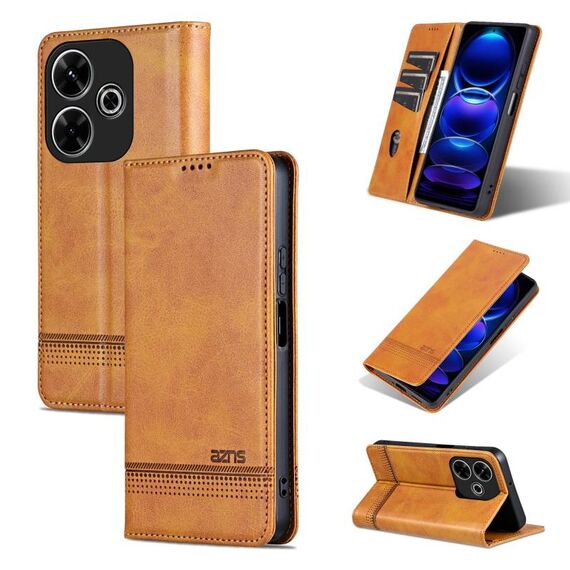 Per Xiaomi Redmi 13 4G Global AZNS Custodia magnetica in pelle di vitello con vibrazione (marrone chiaro)
