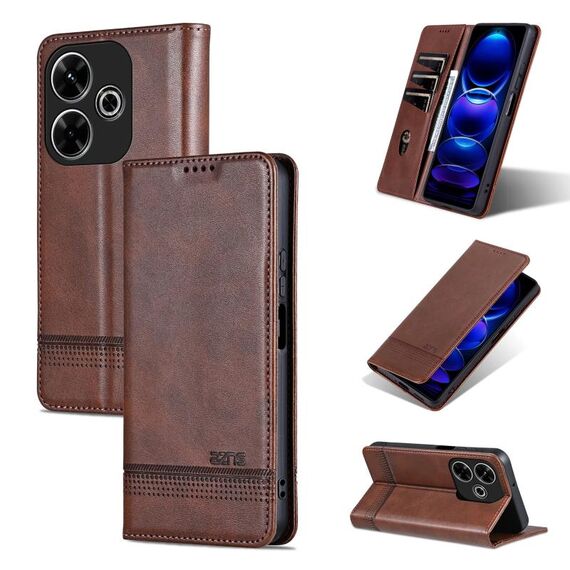 Per Xiaomi Redmi 13 4G Global AZNS custodia magnetica in pelle di vitello con texture di vitello (marrone scuro)