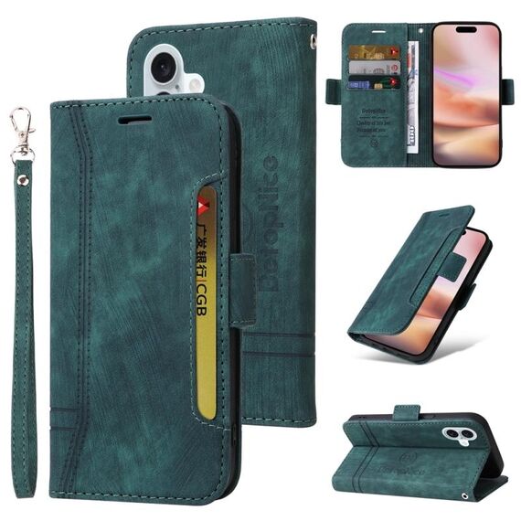 Custodia per telefono in pelle BETOPNICE con fibbia a doppio lato per iPhone 16 Plus (verde)