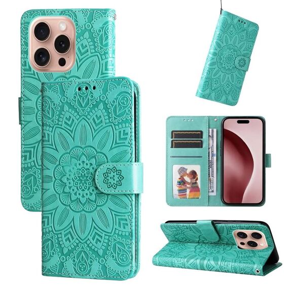 Custodia per telefono in pelle girasole goffrata per iPhone 16 Pro (verde)