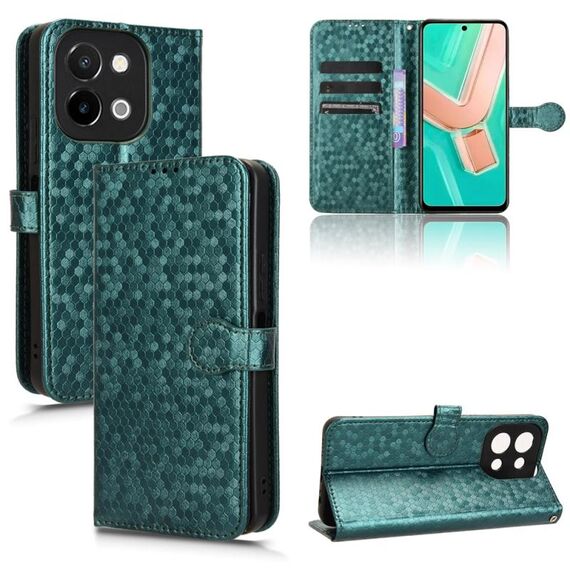 Per vivo Y28 4G Custodia in pelle con trama a nido d'ape a pois (verde)