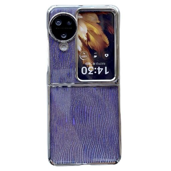 Per OPPO Find N3 Flip PC Fibbia laterale + Increspatura Custodia per telefono a copertura totale in carta glitterata (Viola)