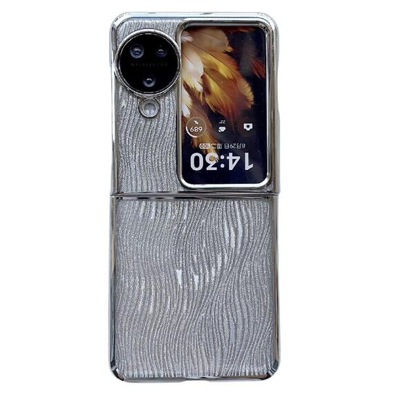 Per OPPO Find N3 Flip PC Fibbia laterale + Increspatura Custodia per telefono a copertura totale in carta glitterata (Argento)