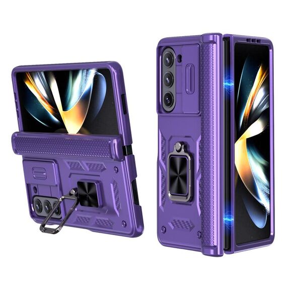 Per Samsung Galaxy Z Fold6 5G Custodia per telefono con cerniera scorrevole con supporto ad anello (viola)