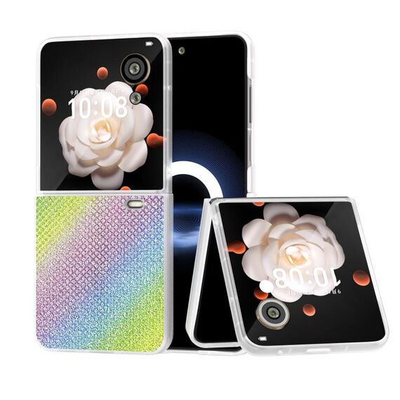 Custodia per telefono con diamante con bordo trasparente satinato per Honor Magic V (arcobaleno)
