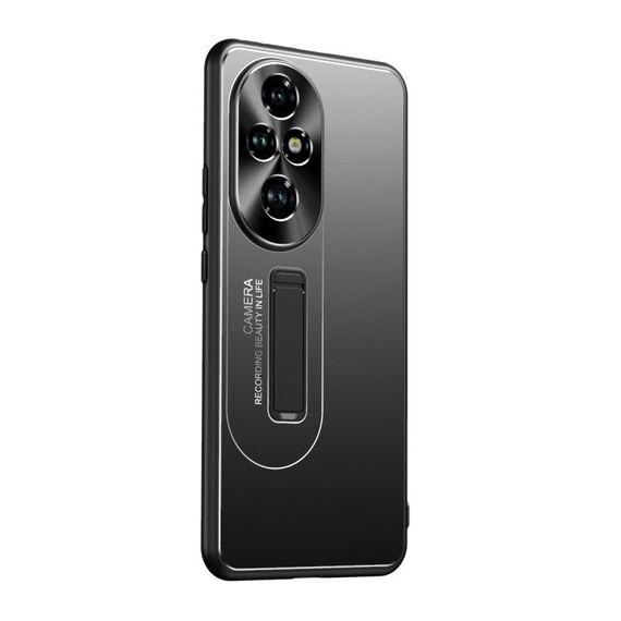 Per Honor 200 Pro Custodia per telefono con supporto in TPU ibrido in metallo satinato (nero)