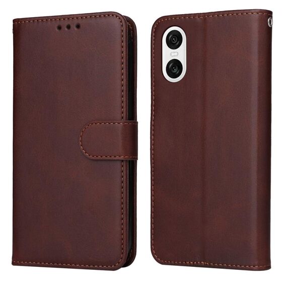 Custodia per cellulare in pelle flip classica con texture di vitello per Sony Xperia 10 VI (marrone)