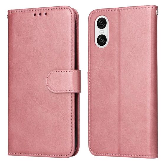 Custodia per cellulare in pelle flip classica con texture di vitello per Sony Xperia 10 VI (oro rosa)