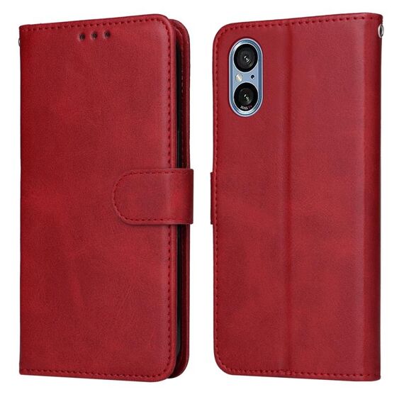 Custodia per cellulare in pelle flip classica con texture di vitello per Sony Xperia 5 V (rossa)