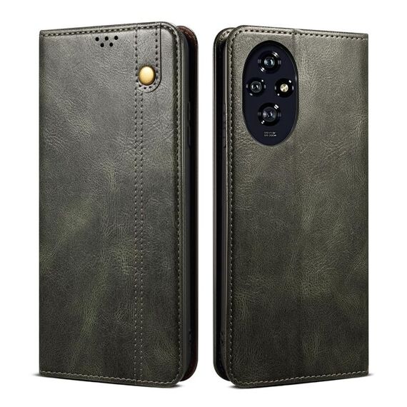Custodia per telefono in pelle con texture Crazy Horse per cera d'olio per Honor 200 (verde)